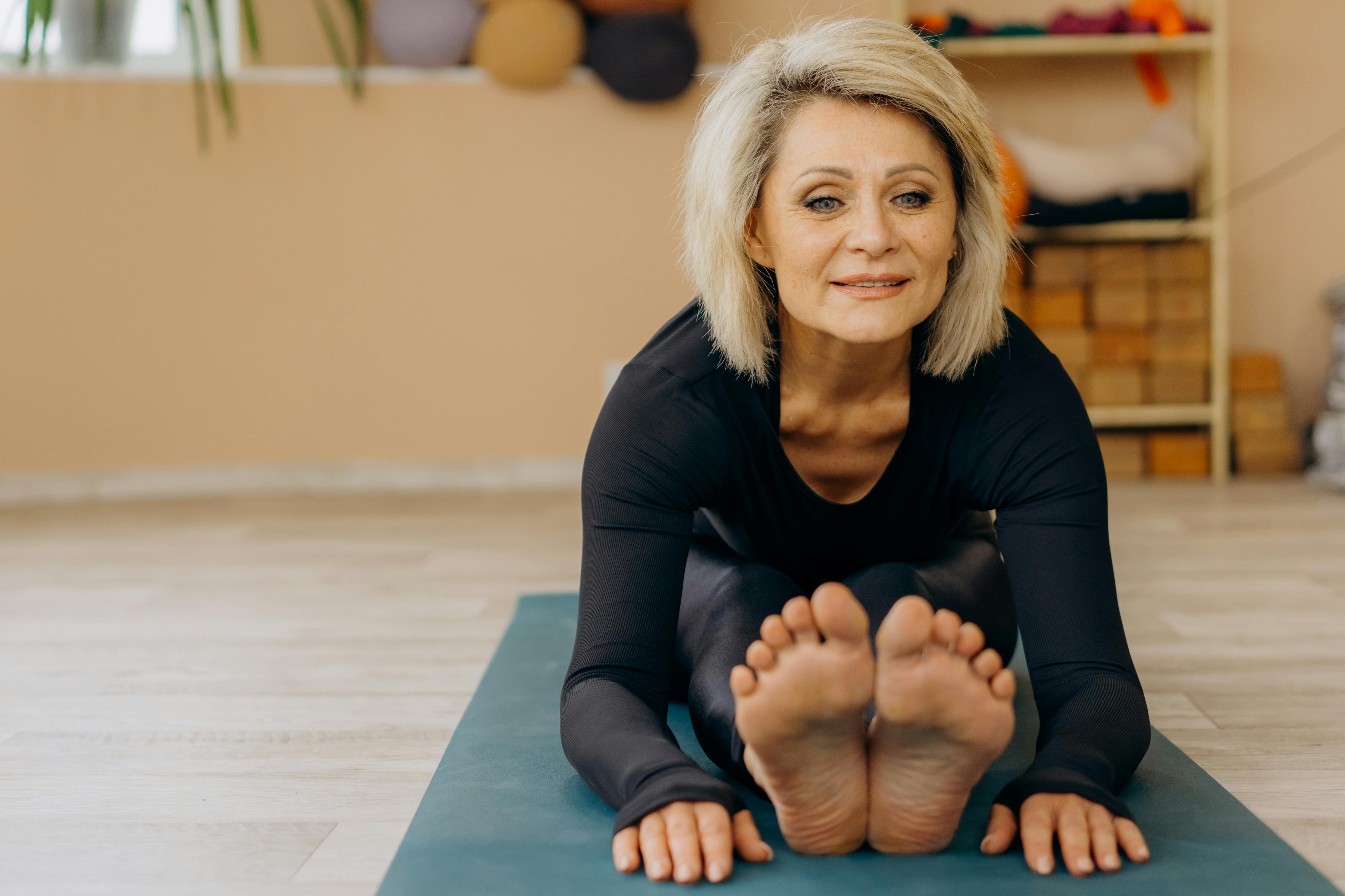 Woman stretching at home